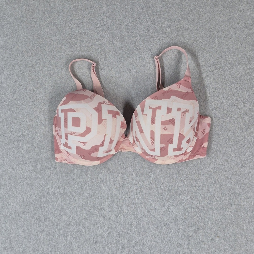 PINK Victoria's Secret Women Bra 34DD Pink Camouflage Push Up Underwired READ
